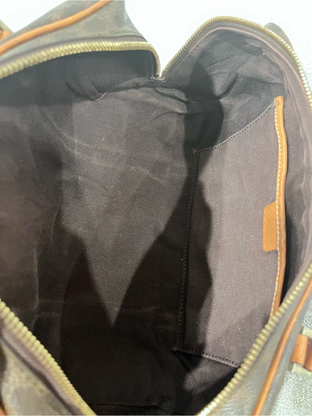 CELINE BROWN MACADAM COATED CANVAS BOSTON BAG